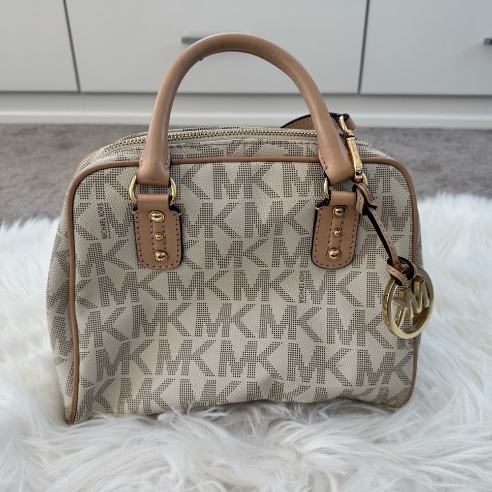 Michael Kors Signature Logo Vanilla Small Satchel Crossbody Bag